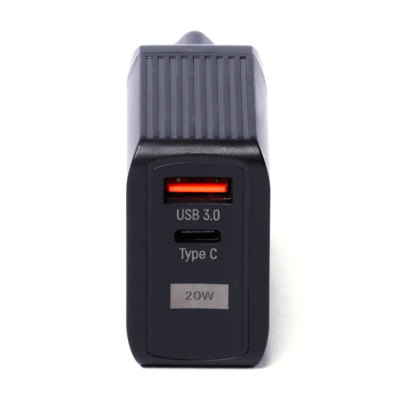 Sieninis įkroviklis su 2 USB prievadais USB-C 20W juodas