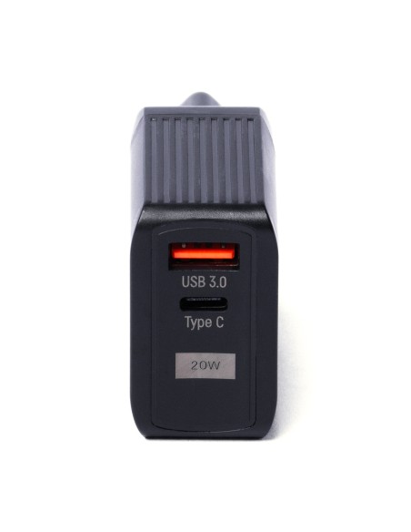 Sieninis įkroviklis su 2 USB prievadais USB-C 20W juodas Sieninis įkroviklis su 2 USB prievadais USB-C 20W juodas