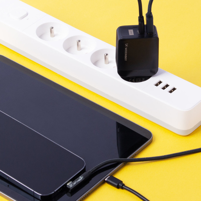 Sieninis įkroviklis su 2 USB prievadais USB-C 20W juodas