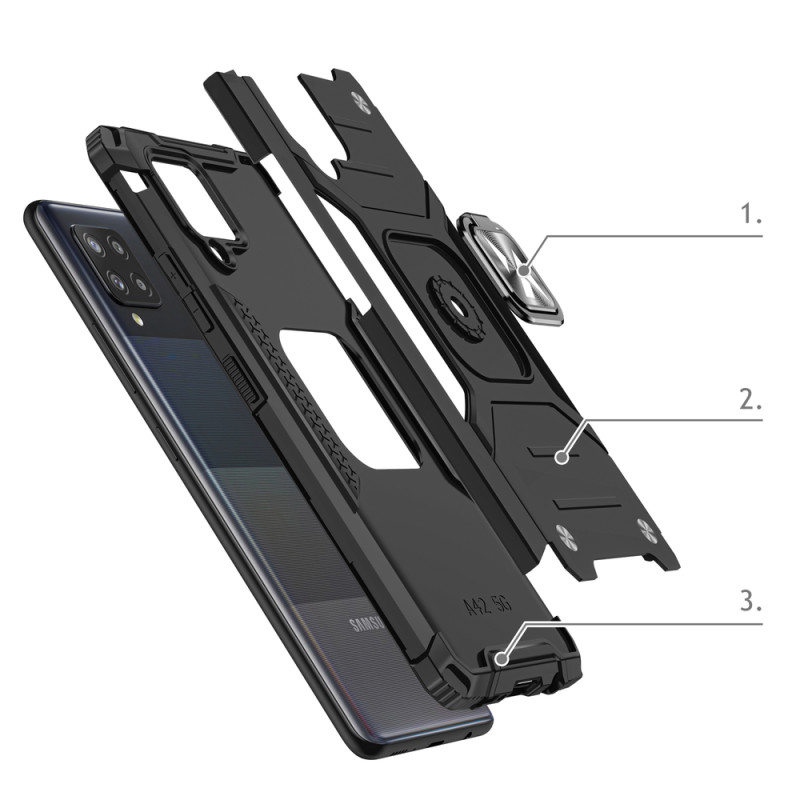 Šarvuotas dėklo dangtelis + magnetinis laikiklis Samsung Galaxy A42 5G Ring Armor rožinis