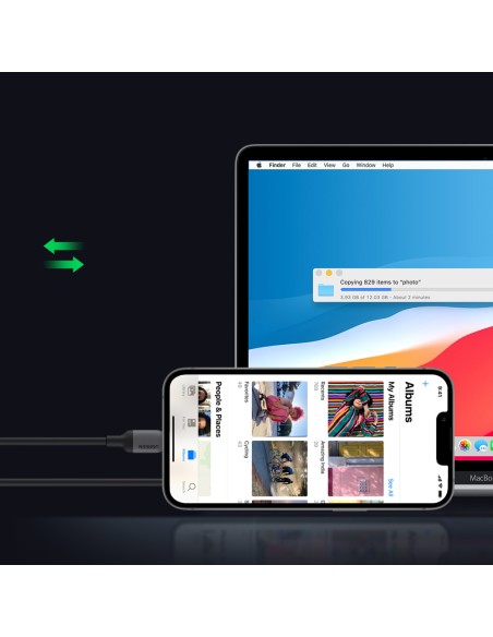
iPhone USB-C – Lightning PD 20W 1m greito įkrovimo laidas, juodas
