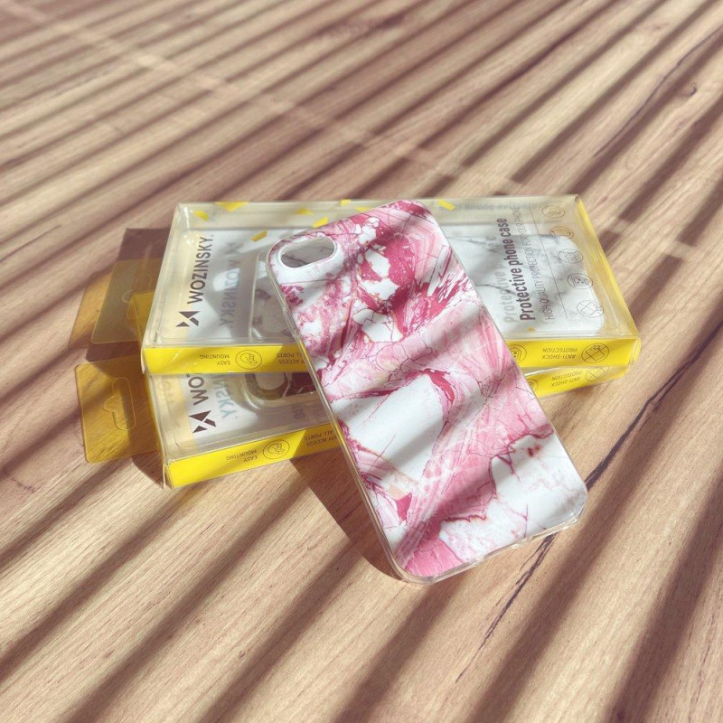 Marmurinis gelio dėklas su marmuriniu dangteliu iPhone 13 pink