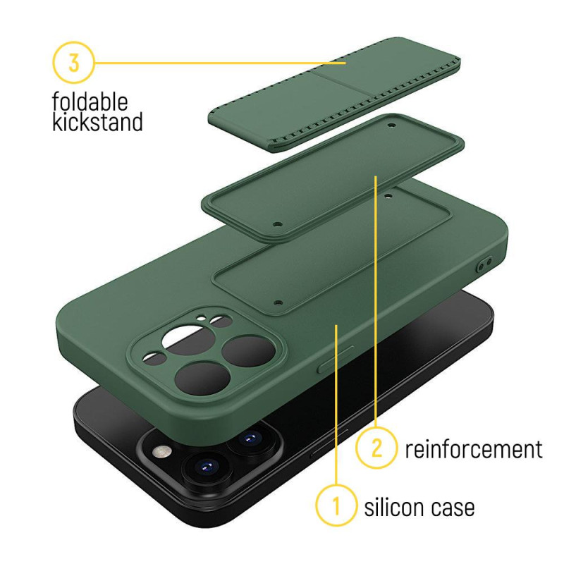 Silikoninis dėklas su stovu iPhone 13 Pro Max Kickstand Case, pilkas