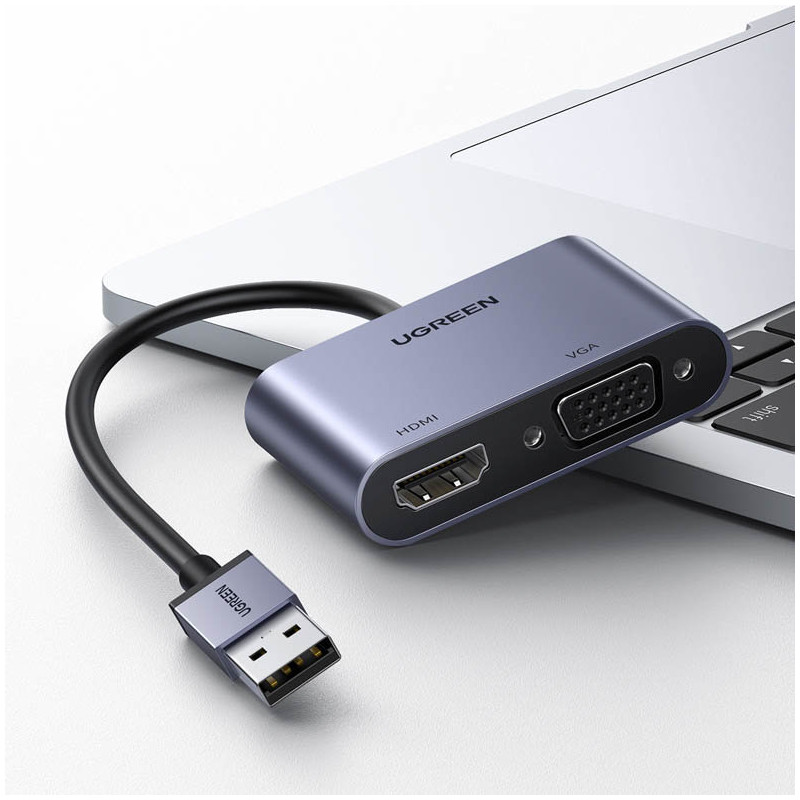 USB - HDMI + VGA adapteris, pilkas