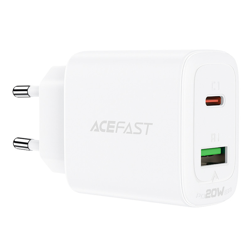 
USB-C ir USB 20 W sieninis įkroviklis PPS PD QC 3.0 AFC FCP baltas
