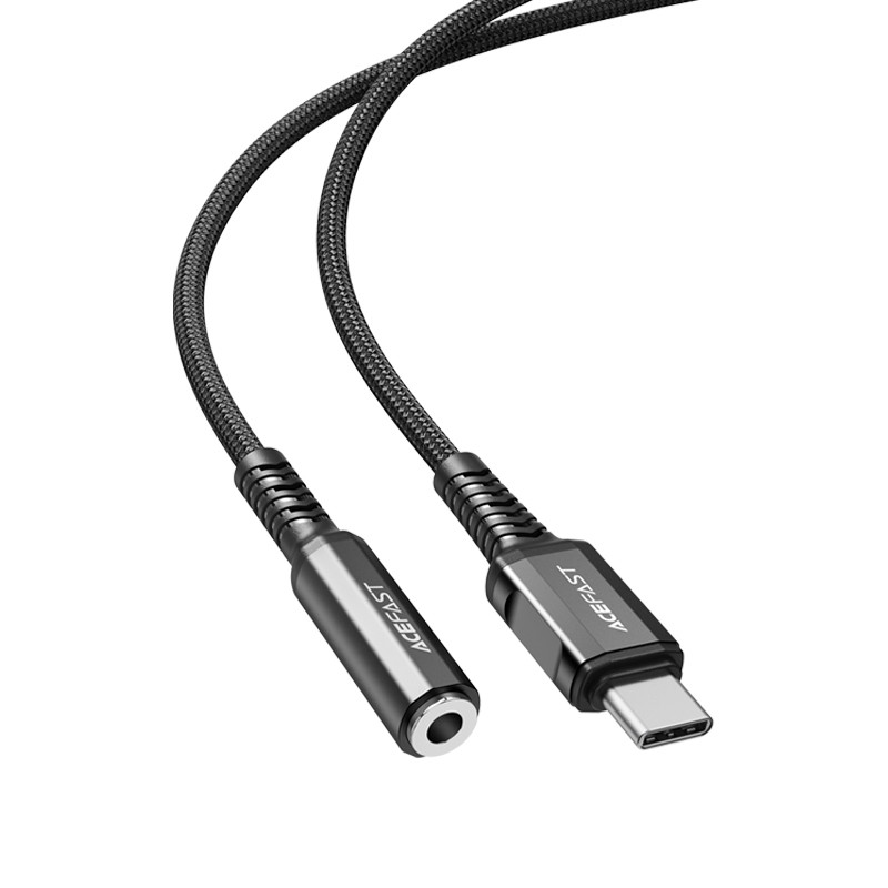 AUX USB-C iki 3,5 mm mini lizdo 18 cm garso ausinių adapteris juodas