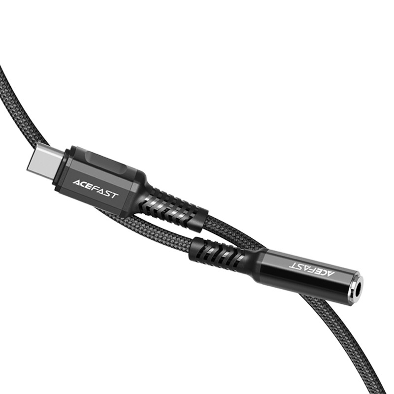 AUX USB-C iki 3,5 mm mini lizdo 18 cm garso ausinių adapteris juodas