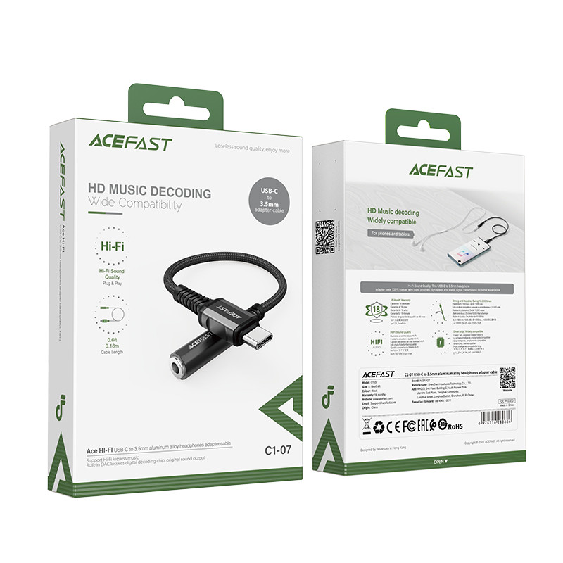 AUX USB-C iki 3,5 mm mini lizdo 18 cm garso ausinių adapteris juodas