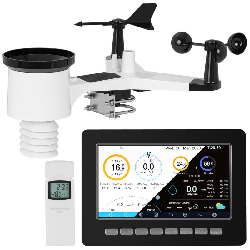 Belaidė oro stotis saulės 7in1 LCD WiFi 100m