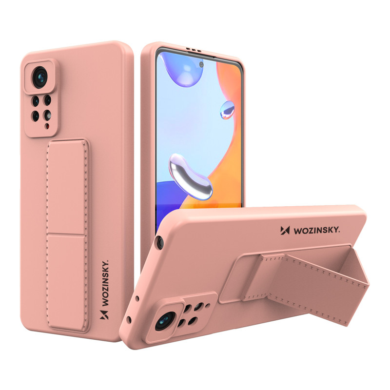 
„Xiaomi Redmi Note 11 Pro Kickstand Case“ silikoninis dėklas su rožiniu stovu
