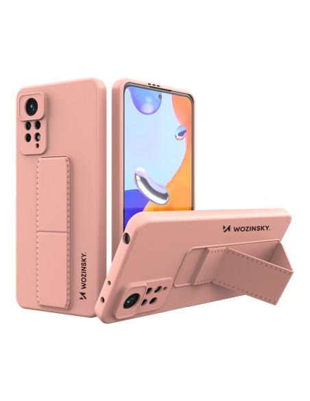 
„Xiaomi Redmi Note 11 Pro Kickstand Case“ silikoninis dėklas su rožiniu stovu
