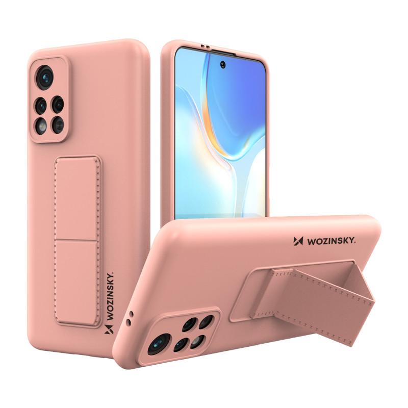
„Xiaomi Poco M4 Pro 5G Kickstand Case“ silikoninis dėklas su rožiniu stovu
