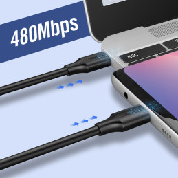 
USB-C laidas įkrovimui ir duomenų perdavimui 3A 3m juodas
