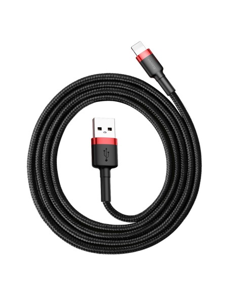 Patvarus lankstus laidas USB laidas Iphone Lightning QC3.0 2.4A 1M juodos ir raudonos spalvos