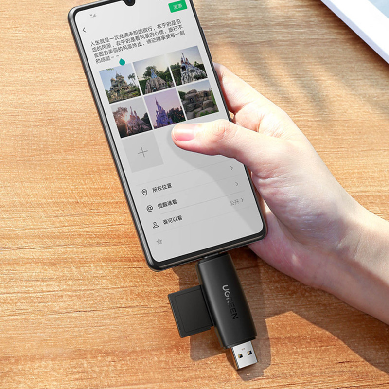 Adapteris 2 USB-A ir USB-C kištukai, SD ir micro SD kortelių skaitytuvas, juodas