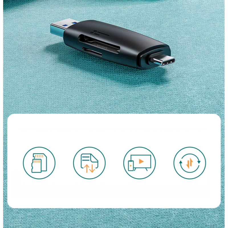 Adapteris 2 USB-A ir USB-C kištukai, SD ir micro SD kortelių skaitytuvas, juodas