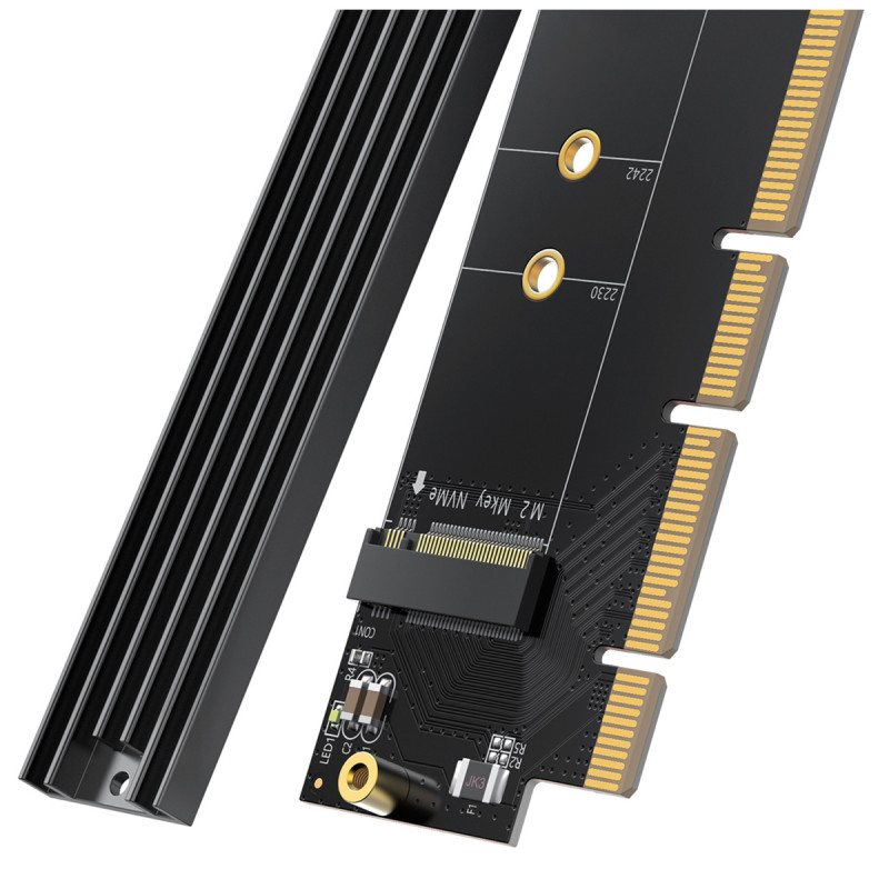 
PCIe 4.0 x16 į M.2 NVMe M-Key adapterio išplėtimo plokštė juoda
