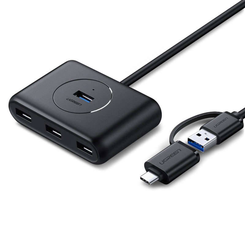 
4in1 HUB adapterio skirstytuvas USB-A/ C į 4x USB 3.0 5Gb/ s 1m juodas
