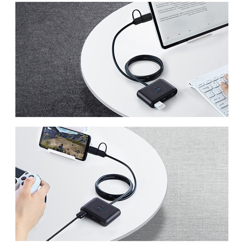 4in1 HUB adapterio skirstytuvas USB-A/ C į 4x USB 3.0 5Gb/ s 1m juodas