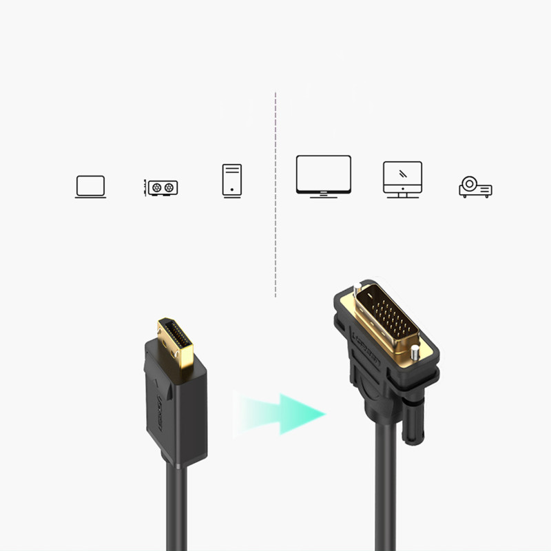 DisplayPort – DVI kabelis, 2m, paauksuoti juodi kištukai
