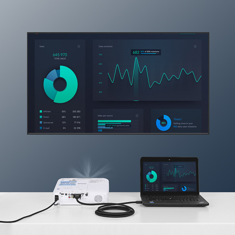 DisplayPort – DVI kabelis, 2m, paauksuoti juodi kištukai