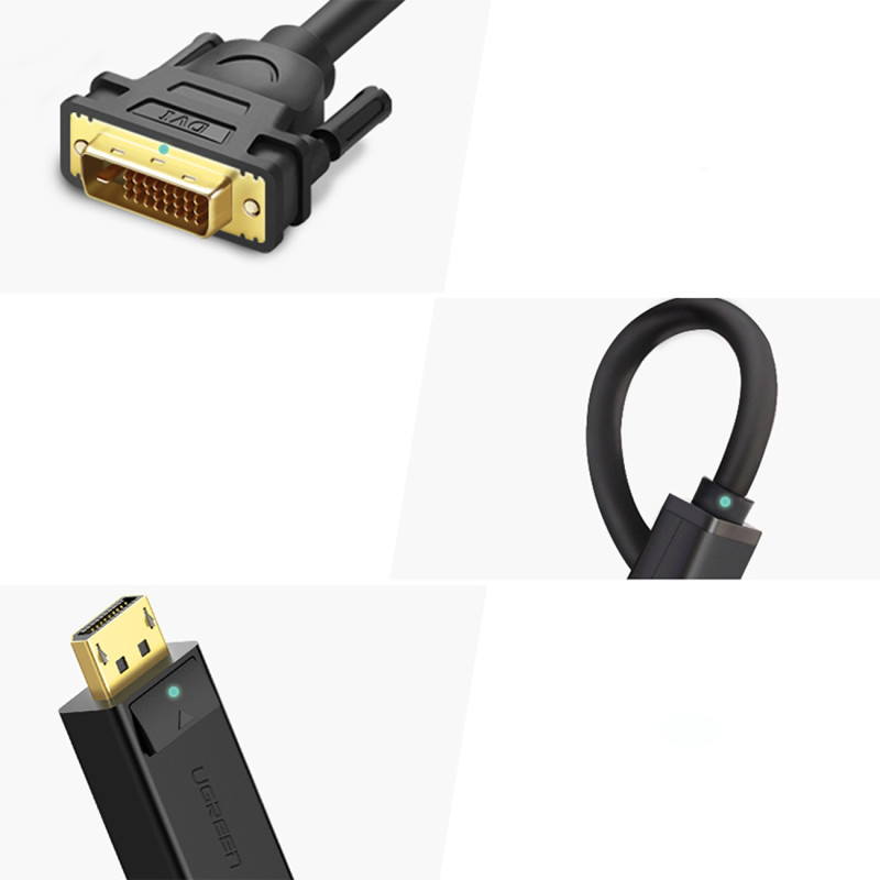 DisplayPort – DVI kabelis, 2m, paauksuoti juodi kištukai