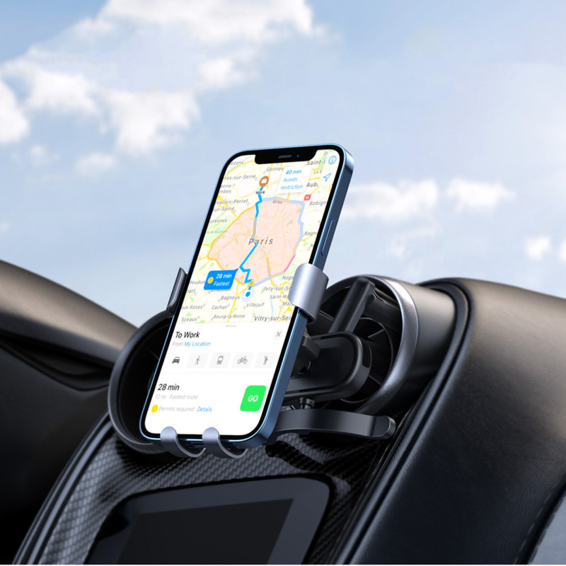 Gravity automobilinis telefono laikiklis - apvalus tinklelis, pilkas