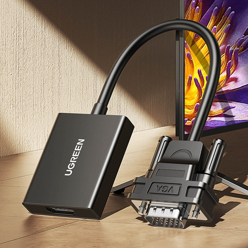 VGA į HDMI adapteris, 15 cm, juodas