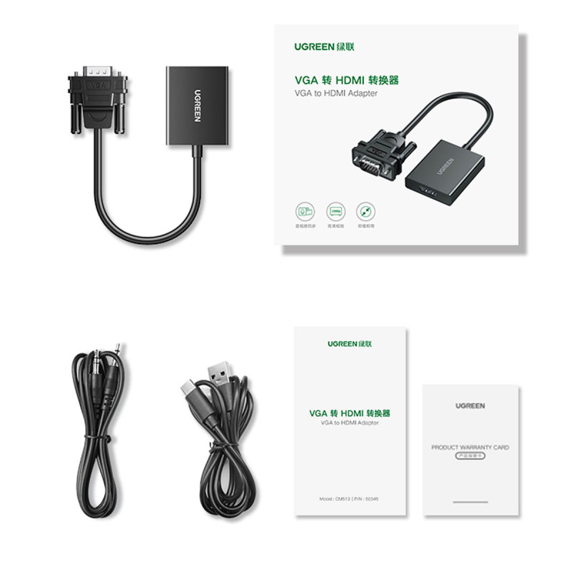 VGA į HDMI adapteris, 15 cm, juodas