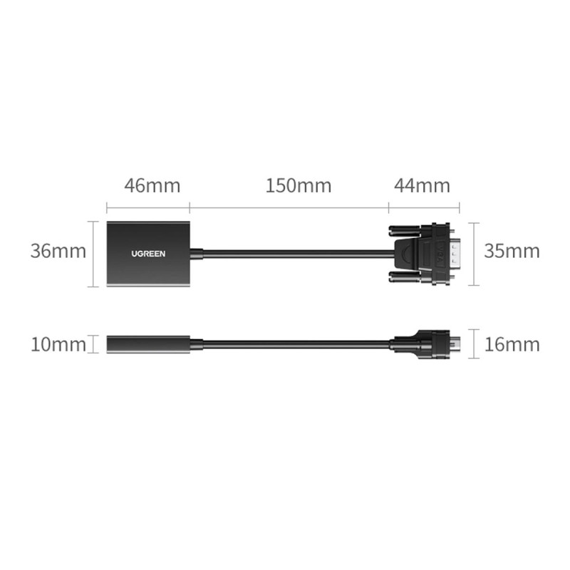 VGA į HDMI adapteris, 15 cm, juodas