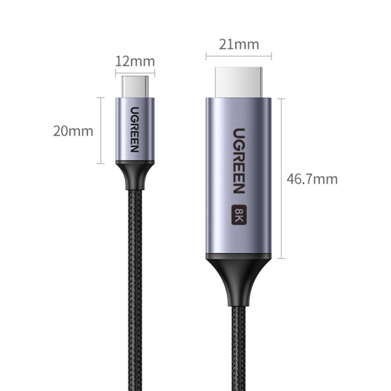 USB-C – HDMI 2.1 8K 60Hz adapterio laidas, 1,5 m pilkas