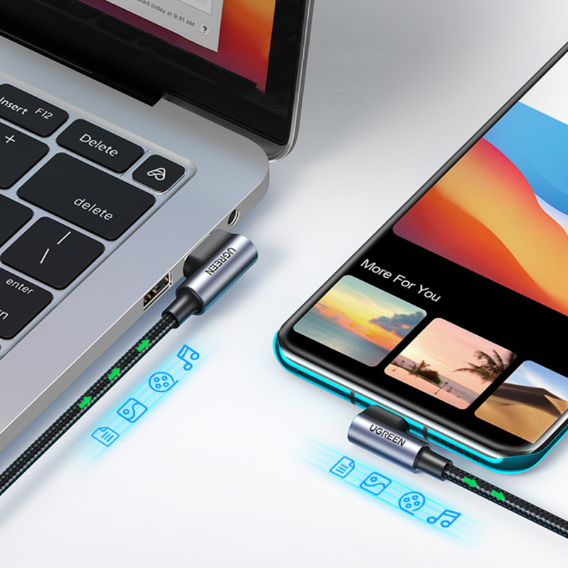 Kampinis USB-C - USB 2.0 laidas 480Mb/ s 3A 3m juodas