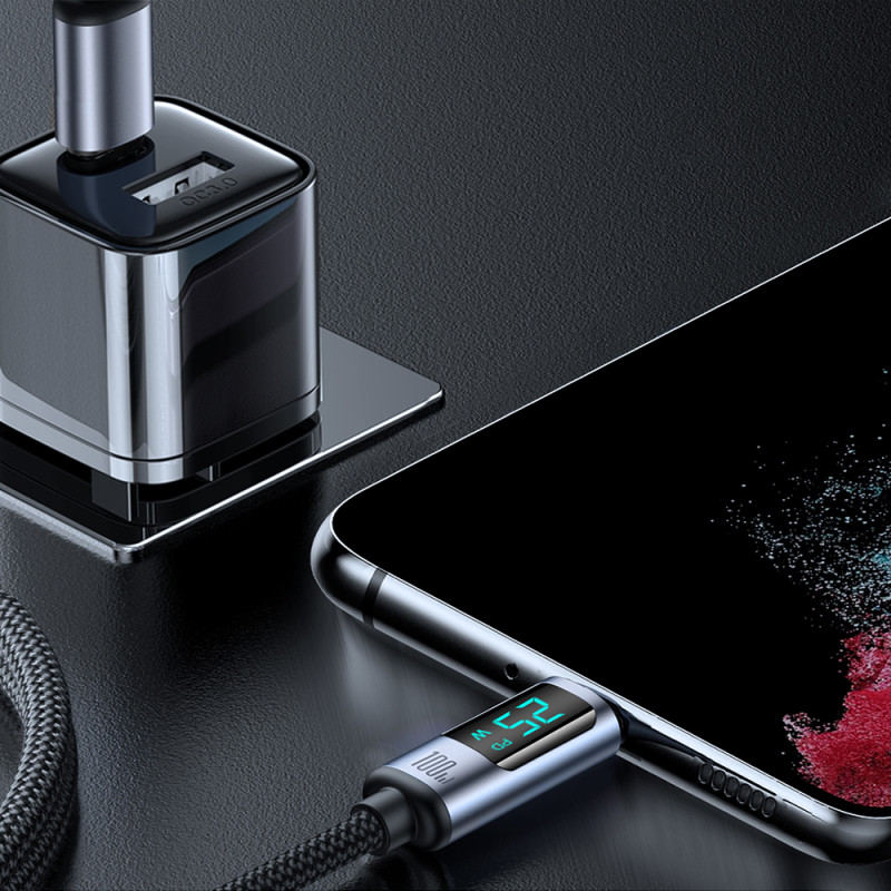 USB-C laidas su LED ekranu 100W 1,2m juodas