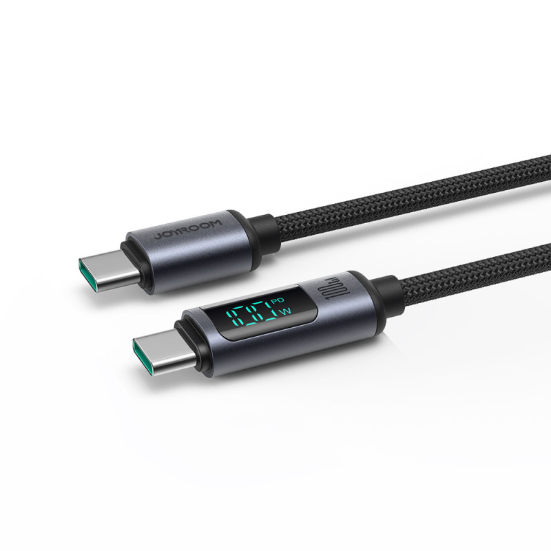 USB-C laidas su LED ekranu 100W 1,2m juodas