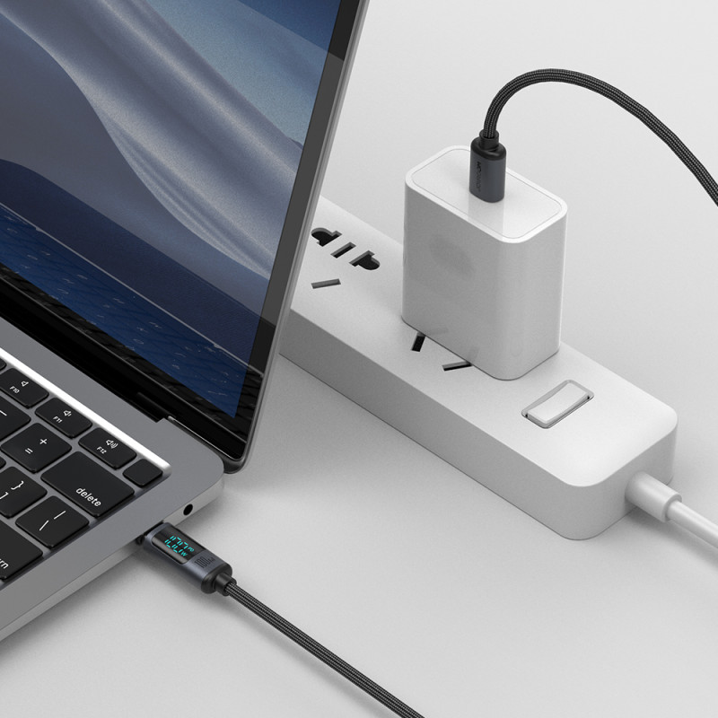USB-C laidas su LED ekranu 100W 1,2m juodas