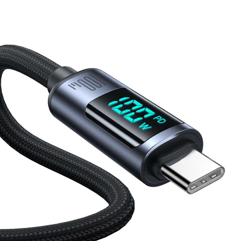 USB-C laidas su LED ekranu 100W 1,2m juodas