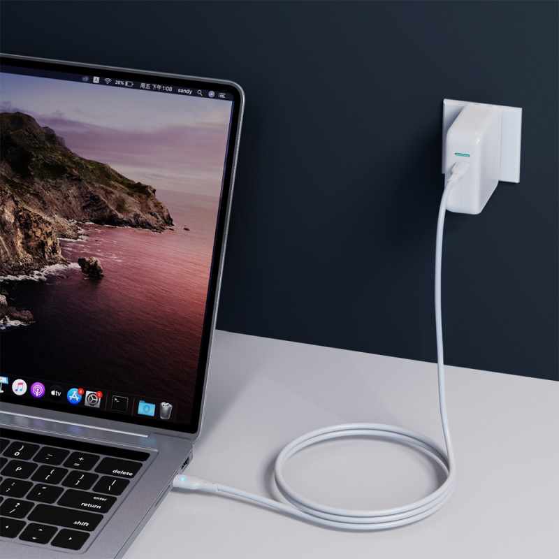
USB-C laidas su LED 100W, 2m, baltas
