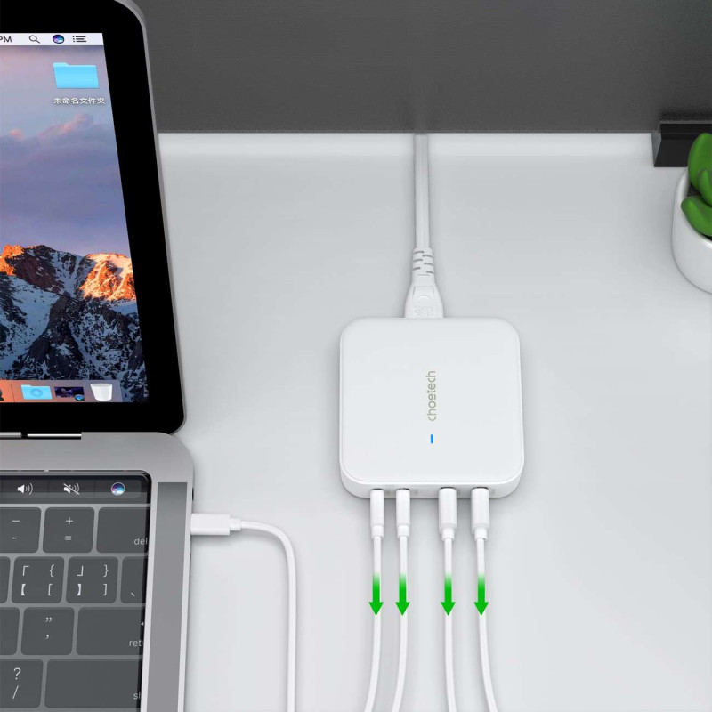 Galingas GaN 100W sieninis įkroviklis 2x USB-A 2x USB-C baltas