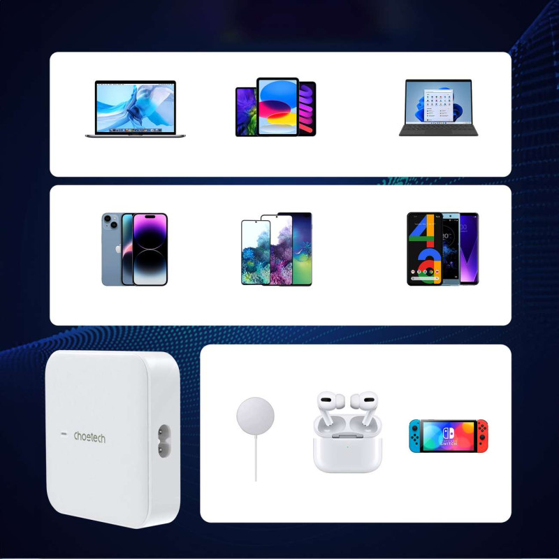 Galingas GaN 100W sieninis įkroviklis 2x USB-A 2x USB-C baltas