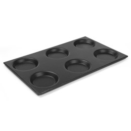 Aliuminio padėklas GN 1/1 su apvaliomis formomis, 125 mm, nepridegančia danga, 530x325 mm Hendi 808757
