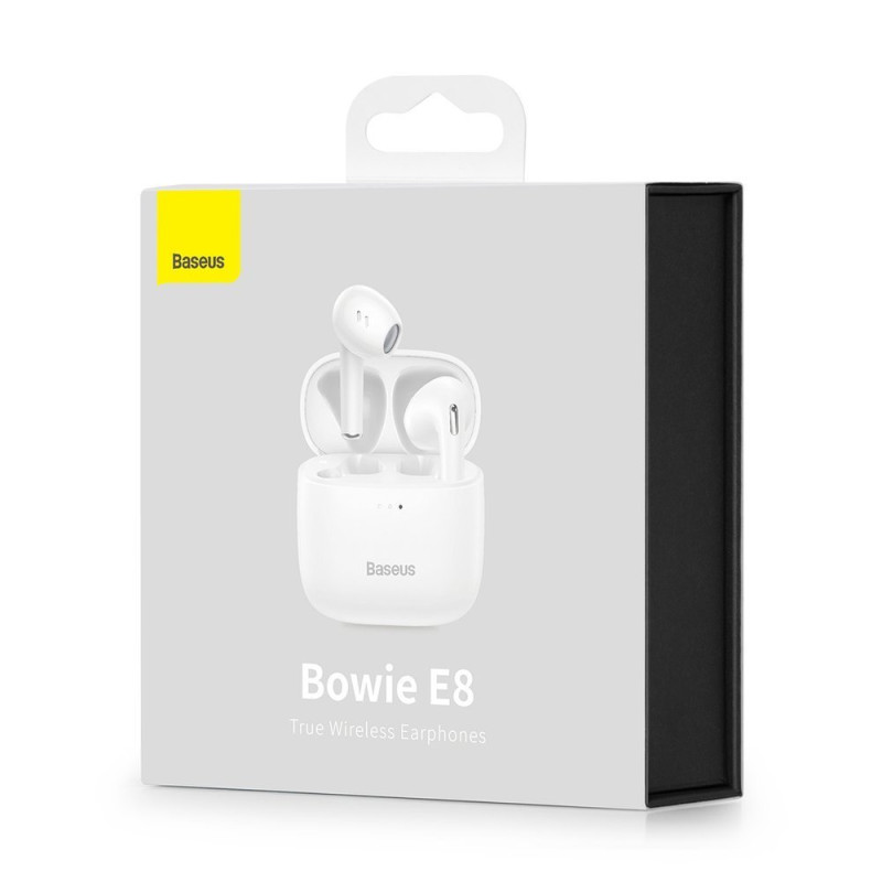 Belaidės Bluetooth 5.0 TWS į ausis įdedamos ausinės, atsparios vandeniui IPX5 E8 baltos spalvos