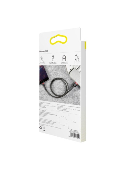 Patvarus lankstus laidas USB laidas Iphone Lightning QC3.0 2.4A 1M juodos ir raudonos spalvos