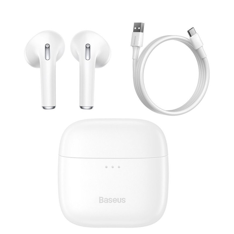 Belaidės Bluetooth 5.0 TWS į ausis įdedamos ausinės, atsparios vandeniui IPX5 E8 baltos spalvos
