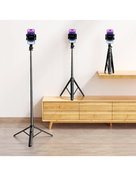 
Selfie lazda, teleskopinė telefono lazda su stovu ir Bluetooth nuotolinio valdymo pulteliu, 1,5 m, juoda
