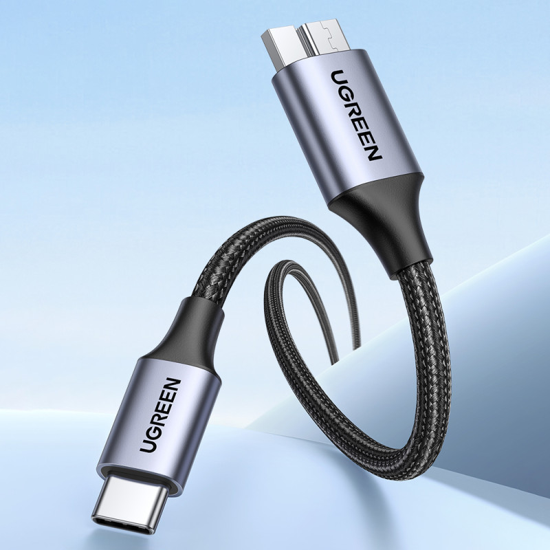 SSD disko laidas USB-C – micro USB-B 3.0 5Gb/ s 3A 1m pilkas