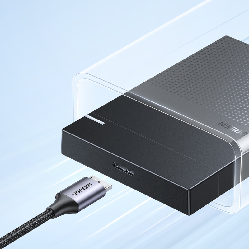 SSD disko laidas USB-C – micro USB-B 3.0 5Gb/ s 3A 1m pilkas