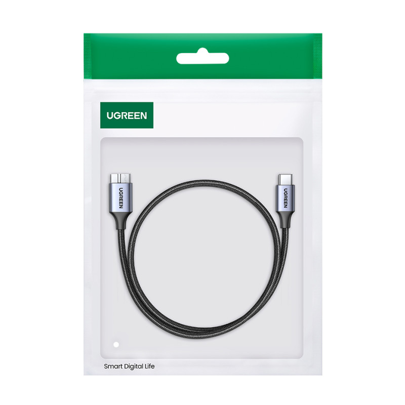 SSD disko laidas USB-C – micro USB-B 3.0 5Gb/ s 3A 1m pilkas