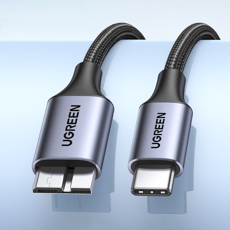 SSD disko laidas USB-C – micro USB-B 3.0 5Gb/ s 3A 1m pilkas
