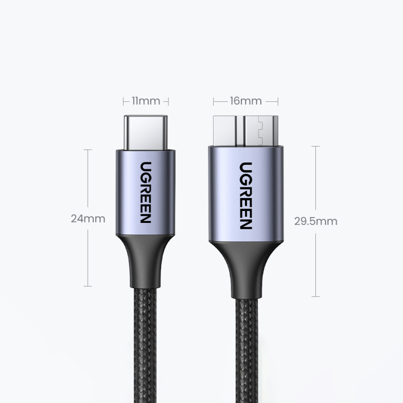 SSD disko laidas USB-C – micro USB-B 3.0 5Gb/ s 3A 1m pilkas
