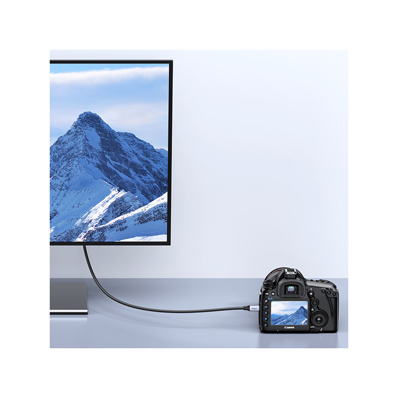 Micro HDMI – HDMI 2.1 8K adapterio laidas, 2m, pilkas